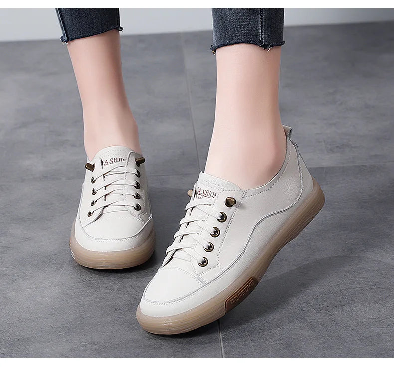 Summer Outdoor Women Jogging Casual Shoes Cow Leather Soft Sole Slip-on Flat Loafers Ladies Sneakers Breathable Walking Trainers