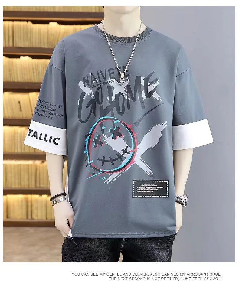 Summer Casual Set, Men's Thin and Trendy Round Neck Short Sleeved T-shirt, Youth Clothing, Sports Short Sleeved 2024 New Model