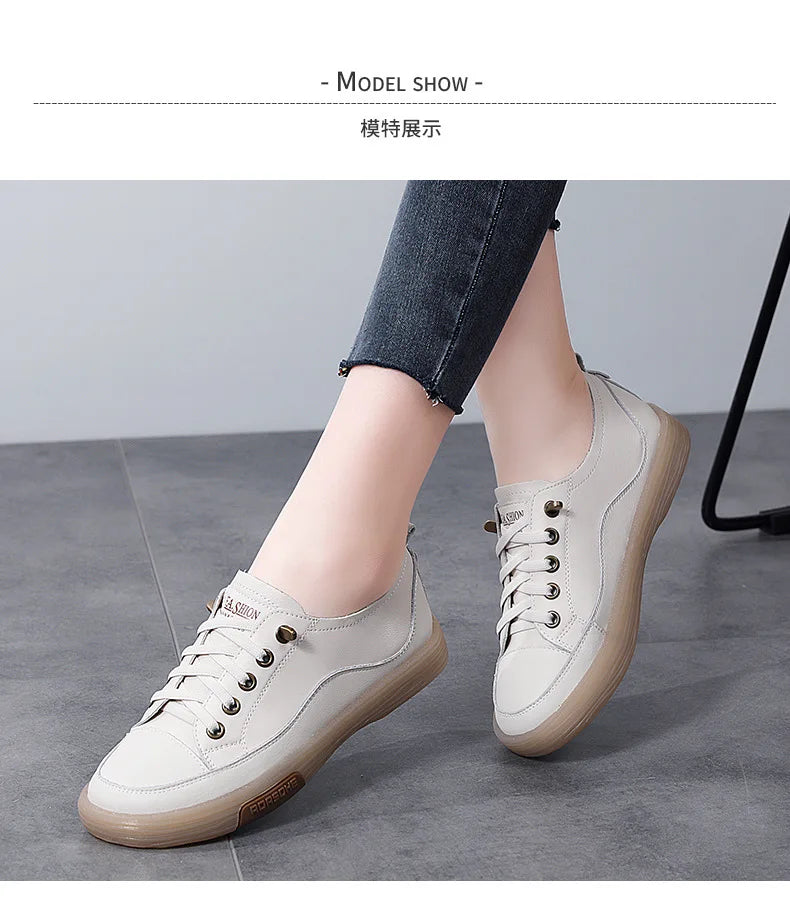 Summer Outdoor Women Jogging Casual Shoes Cow Leather Soft Sole Slip-on Flat Loafers Ladies Sneakers Breathable Walking Trainers