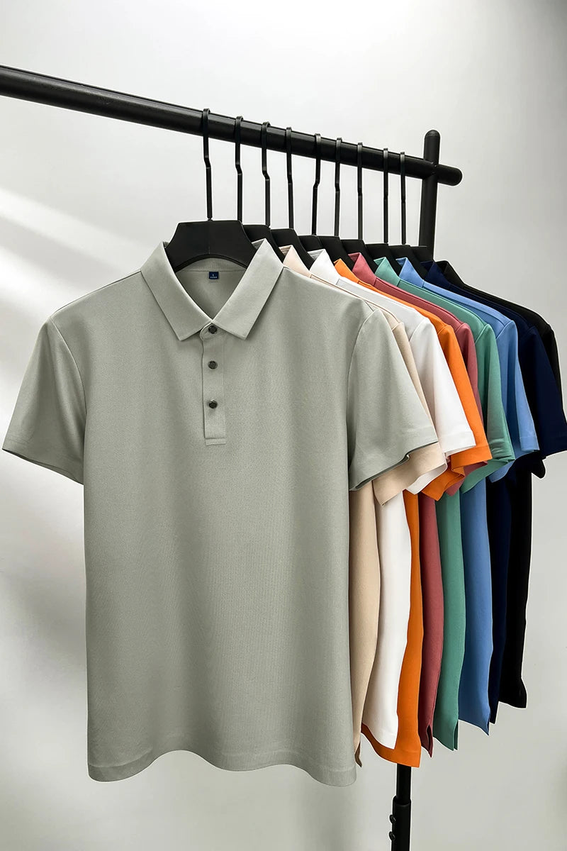 Summer Classic High Quality Solid Color Breathable Men's Short sleeved POLO Shirt Comfortable Ice Silk Casual Business T-shirt