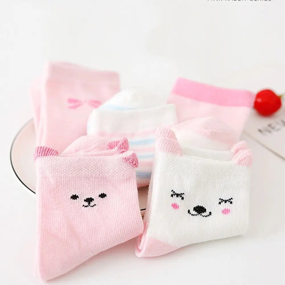 5 Pairs/Lot Cartoon Baby Socks Cute Cat Animal Cotton Newborn Children's Socks Girl Kids Boy Soft Knit Toddler Sleeping Socks