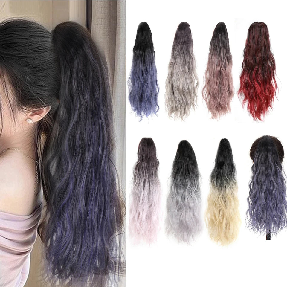 XIYUE  Wig  Synthetic Multicolor Horsetail Extensions Very Long And Fluffy Wavy Heat Resistant For Women Curling Pieces