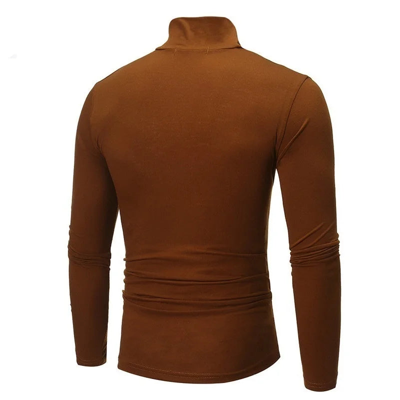 Men's High Collar Sweatshirt Pullover Casual Solid Color Sweaters Long Sleeve Warm Knitted Turtleneck Outerwear