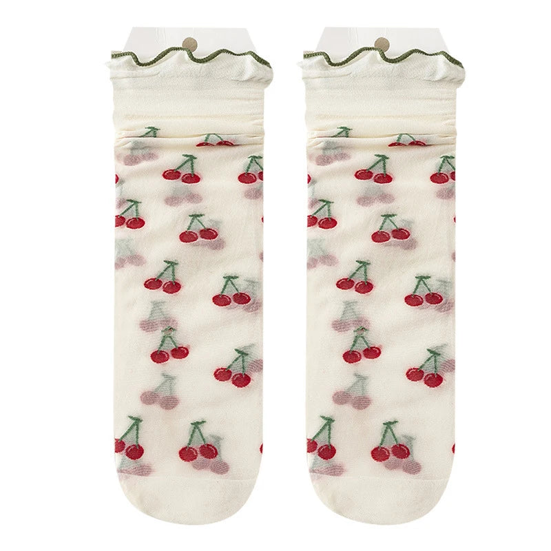 1 Pair Summer Breathable Ultra Thin Socks Women Transparent Lace Silk Crystal Rose Flower Girls Elastic Short Socks Female Sox