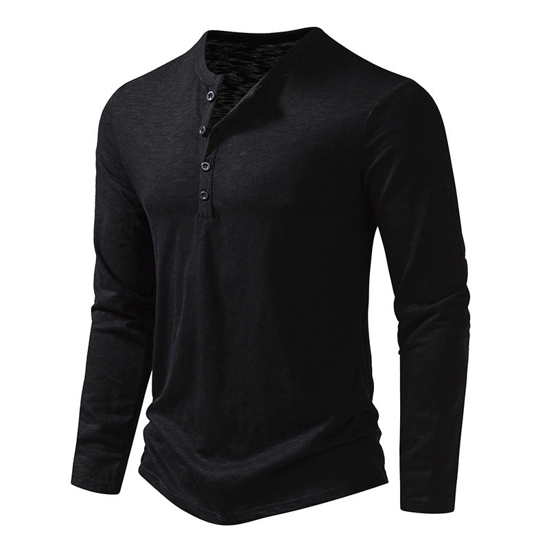 Men's Cotton Button Henley neck Shirt Long Sleeve Casual Button Solid color Fashion T-Shirts