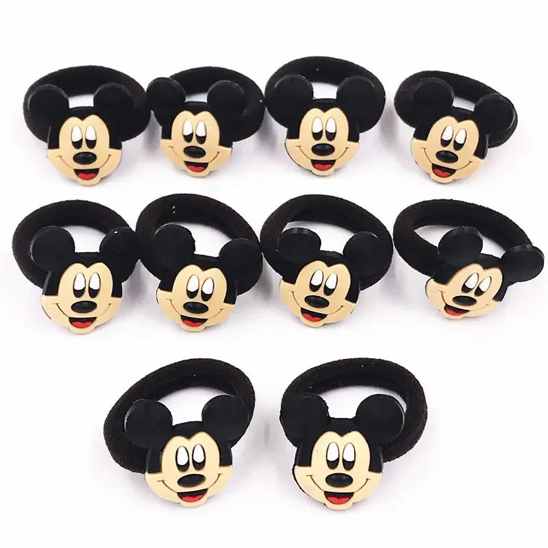 10PCS Mickey Minnie Disney Elastic Hair Rubber Band Headband Hair Accessories Girls Cartoon Hair Gum Hair Bows Korean