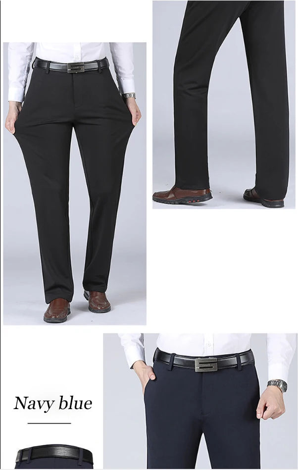 Suit Pants Men Business Casual Trousers Formal Dress Straight Pants Elastic Black Navy Blue Male Clothing