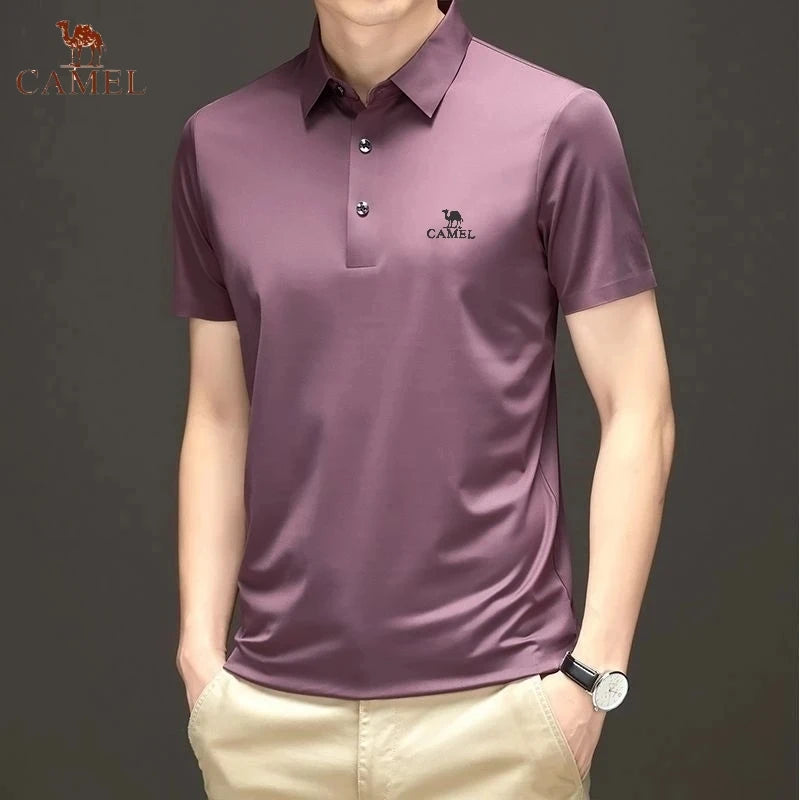 Men's Embroidered Mulberry Silk Polo Shirt New Spring/Summer Thin Fashion Business Casual Ice Cool Silk Short Sleeve T-shirt