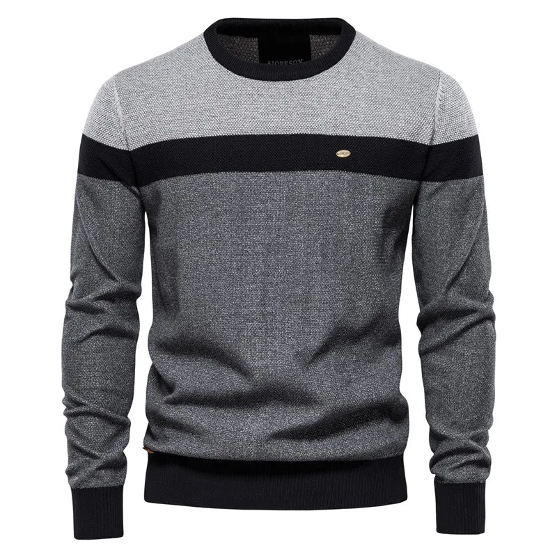 Men's Pullover Round Neck Stripe Color Blocking High-quality Warm Sweater Style Sweater Fashion Casual Stripe Men's Sweater