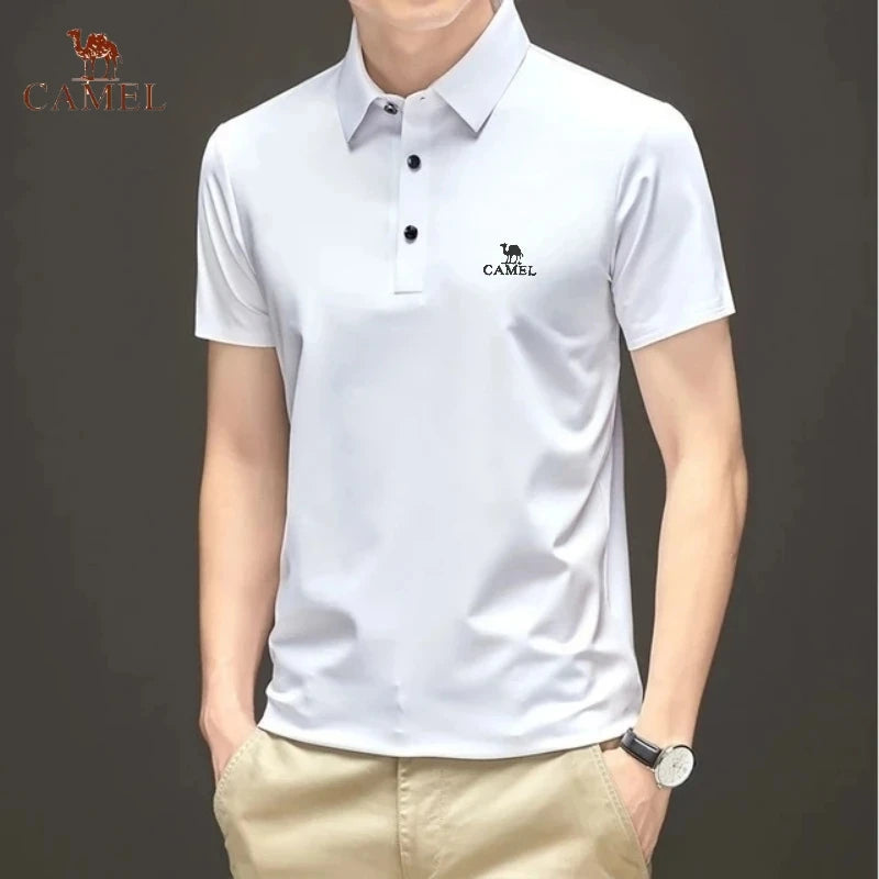 Men's Embroidered Mulberry Silk Polo Shirt New Spring/Summer Thin Fashion Business Casual Ice Cool Silk Short Sleeve T-shirt