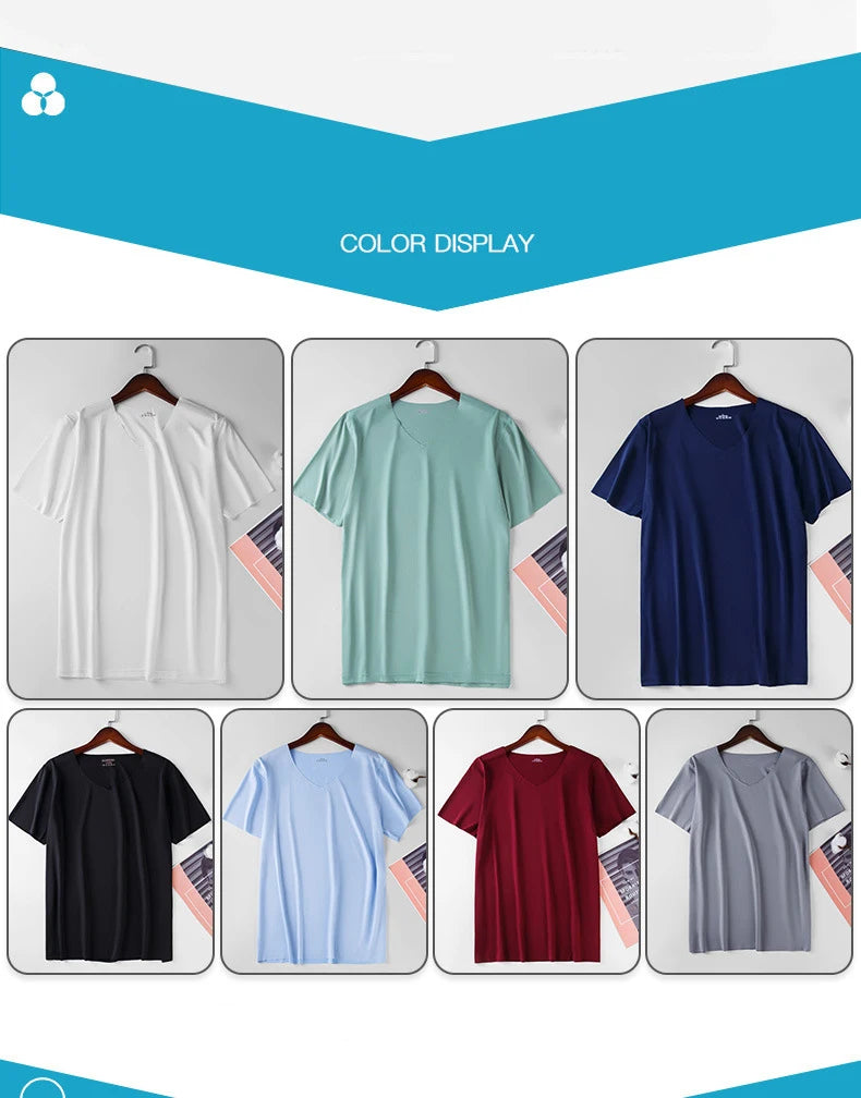 Summer Men T-shirts Ice Silk T Shirt For Men Seamless Casual V-neck Short Sleeve Shirt Tee Tops Men's clothing Blouse Streetwear