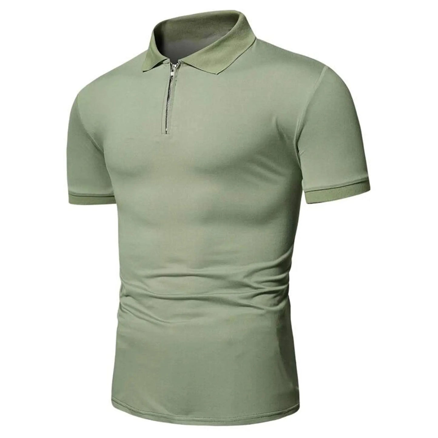 Men's polo shirt solid color short-sleeved zipper lapel T-shirt casual top