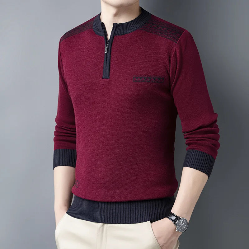 2023 Autumn and Winter Fashion Trend Sweater Round Neck Business Half Zip Knitted Long Sleeve Casual Men's Comfortable Sweater