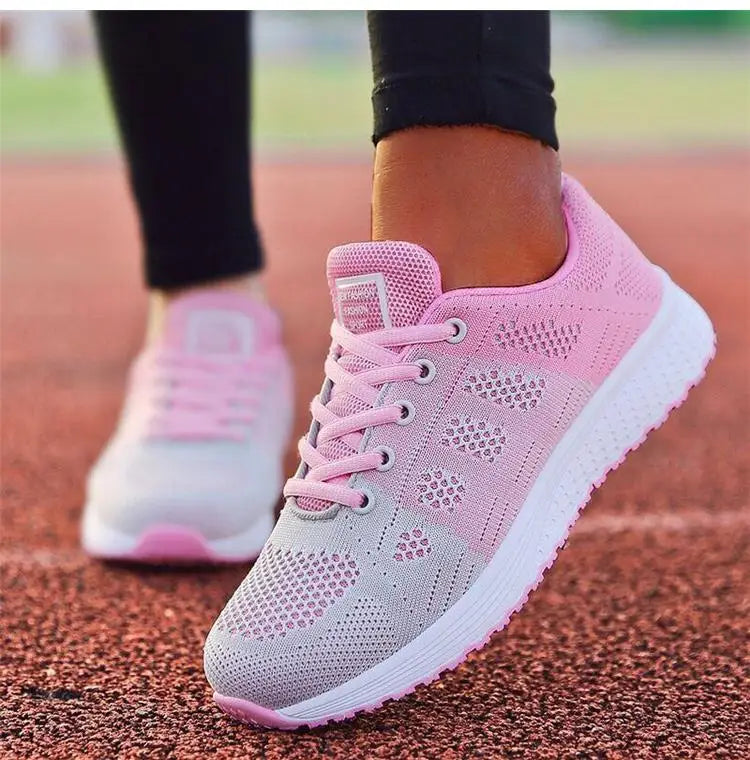 Women's Sneakers Breathable 2024 New Fashion Trainers Flat Woman Vulcanize Shoes Mesh Fabric Lace Up Female Footwear Shoes