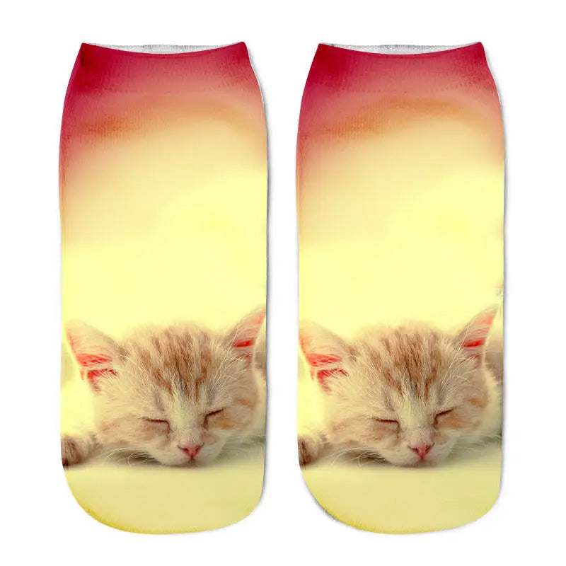 3D Print Funny Cute Cat Socks Cartoon Kitten Unisex Creative Colorful Multiple Cat Face Happy Low Ankle Socks Women Christmas