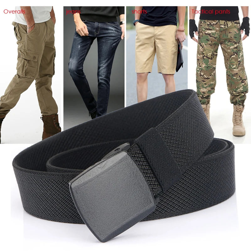 VATLTY Metal Free Men's Elastic Belt Strong Engineering Plastic Quick Release Nylon Buckle Unisex Stretch Belt Outdoor Girdles