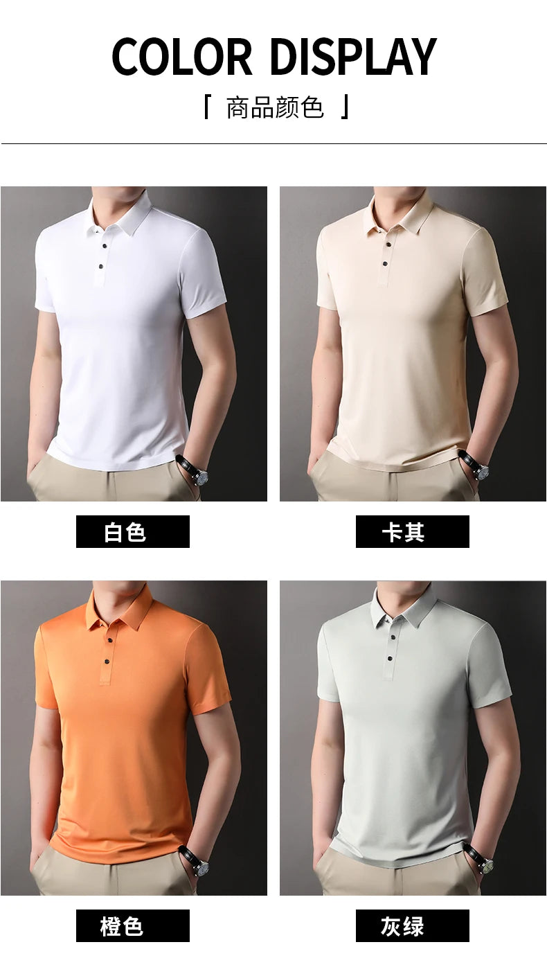 Summer Classic High Quality Solid Color Breathable Men's Short sleeved POLO Shirt Comfortable Ice Silk Casual Business T-shirt