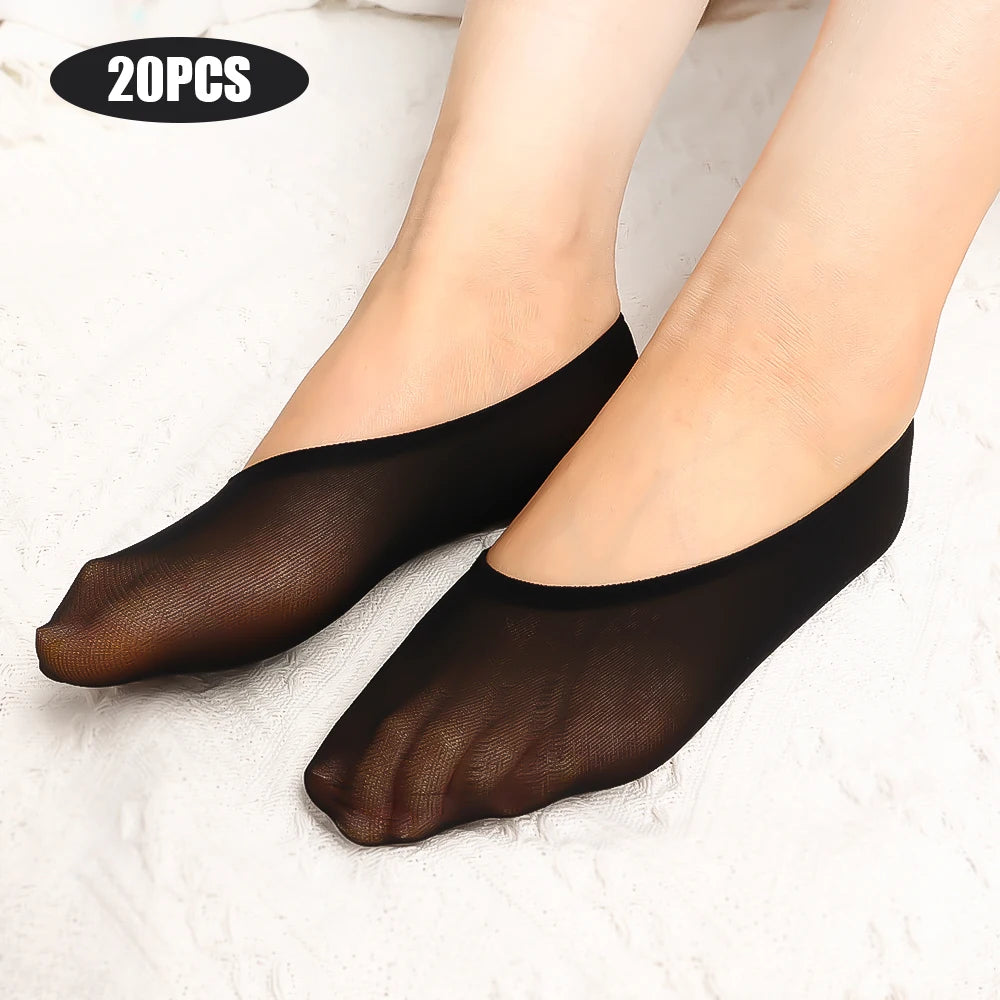 20pcs Non-slip Invisible Socks Slippers Seamless Ice Silk Ankle Boat Socks Summer Thin Solid Casual Breathable No Show Socks