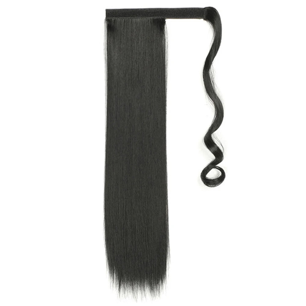 Synthetic Straight Black Wrap Around Ponytails Hair Extensions 22 Inch Fake Hair Piece Wig Heat Resistant Ponytail For Women