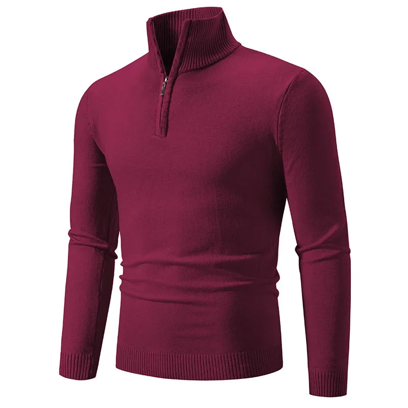 Men's Long Sleeve Streetwear Half Zipper Pullovers Autum Stand Collar Turtleneck Knitted Sweater Solid Color Breathable Coats