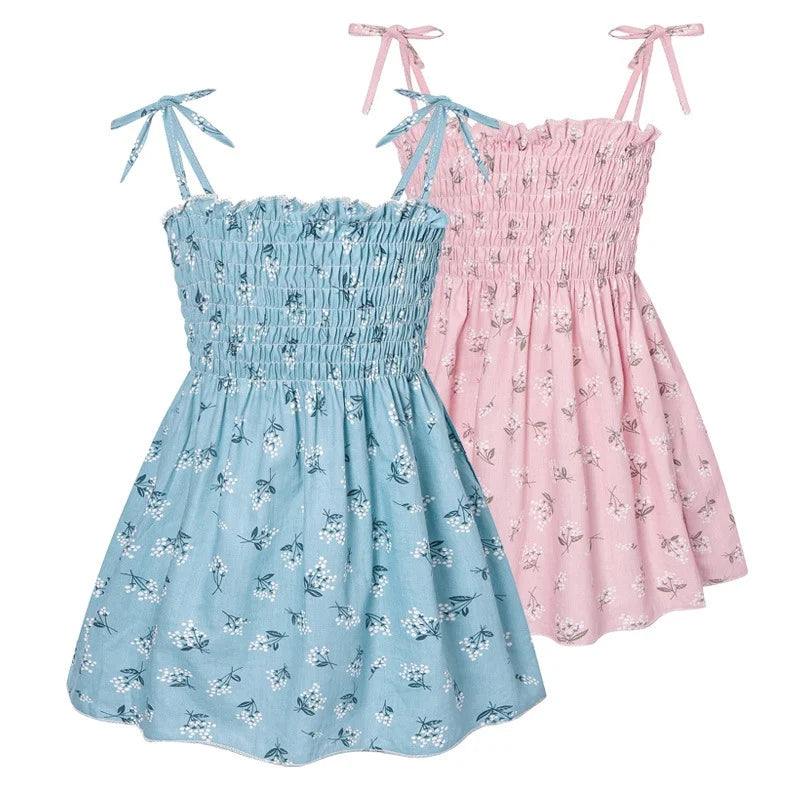 Summer Korean Style Baby Girl Cotton Dress Children Fashion Dresses Thin Kids Girl Style Halter Floral Suspender Dress