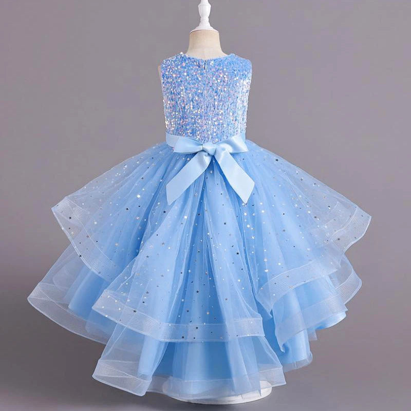 Flower Girls Princess Sequins Baby Wedding Christmas Party Trailing Dress Teenager Children Kids Elegant Vestidos for 3-15Years