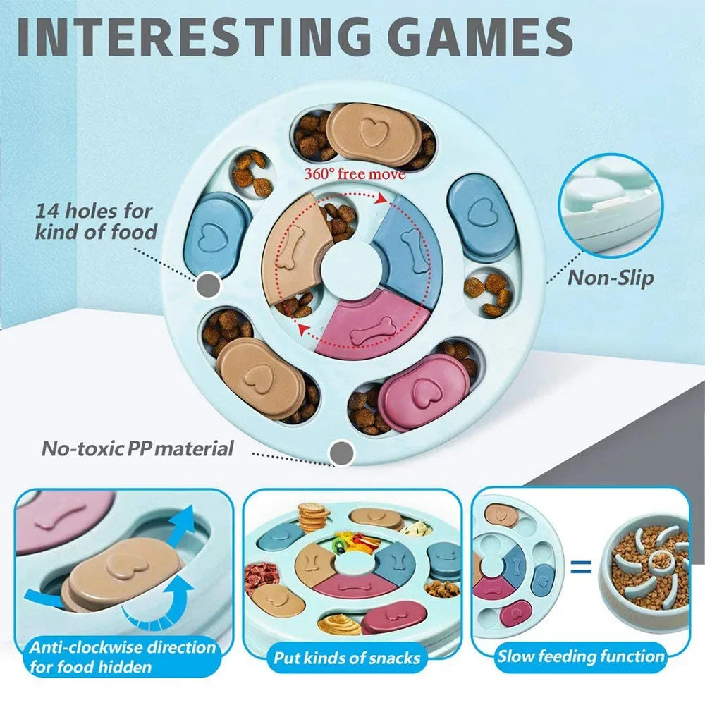 Dog Puzzle Toys Slow Food Dispenser Feeding Interactive Plate Bowl Non-Slip Anti-choking Increase IQ Cat Dogs Training Games