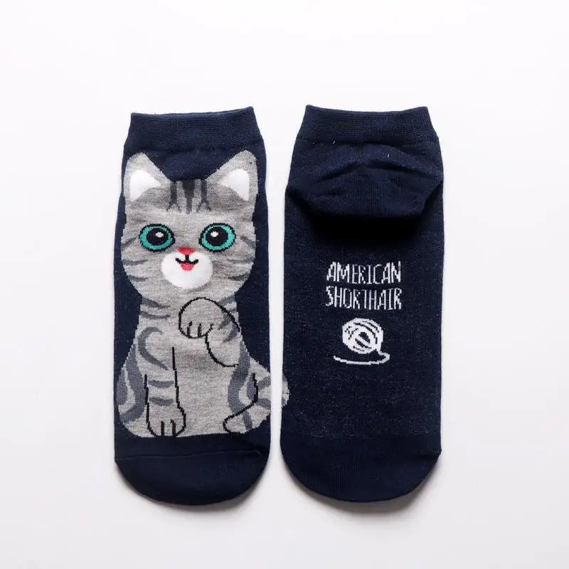 3D Print Funny Cute Cat Socks Cartoon Kitten Unisex Creative Colorful Multiple Cat Face Happy Low Ankle Socks Women Christmas