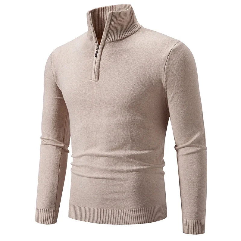 Men's Long Sleeve Streetwear Half Zipper Pullovers Autum Stand Collar Turtleneck Knitted Sweater Solid Color Breathable Coats