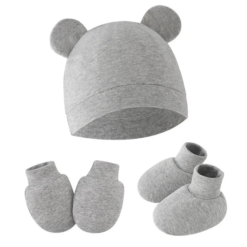 Cute Baby Hat Newborn Bonnet Gloves Socks Set Beanie Hats Ear Shape New Born Gift Photography Props Infant Fashion Accessories