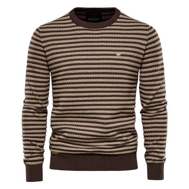 Men's Pullover Round Neck Stripe Color Blocking High-quality Warm Sweater Style Sweater Fashion Casual Stripe Men's Sweater