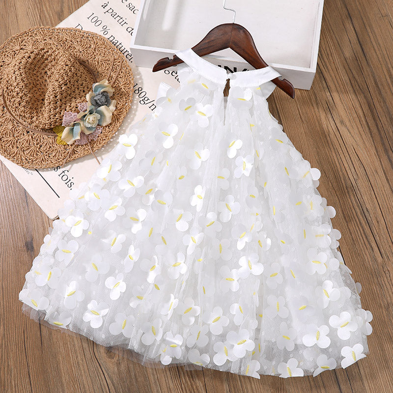 Children Girls' 3D Butterfly Suspender Dress 2023 Fashion Summer Baby Girl Fashion White  Princess Sleeveless Dress