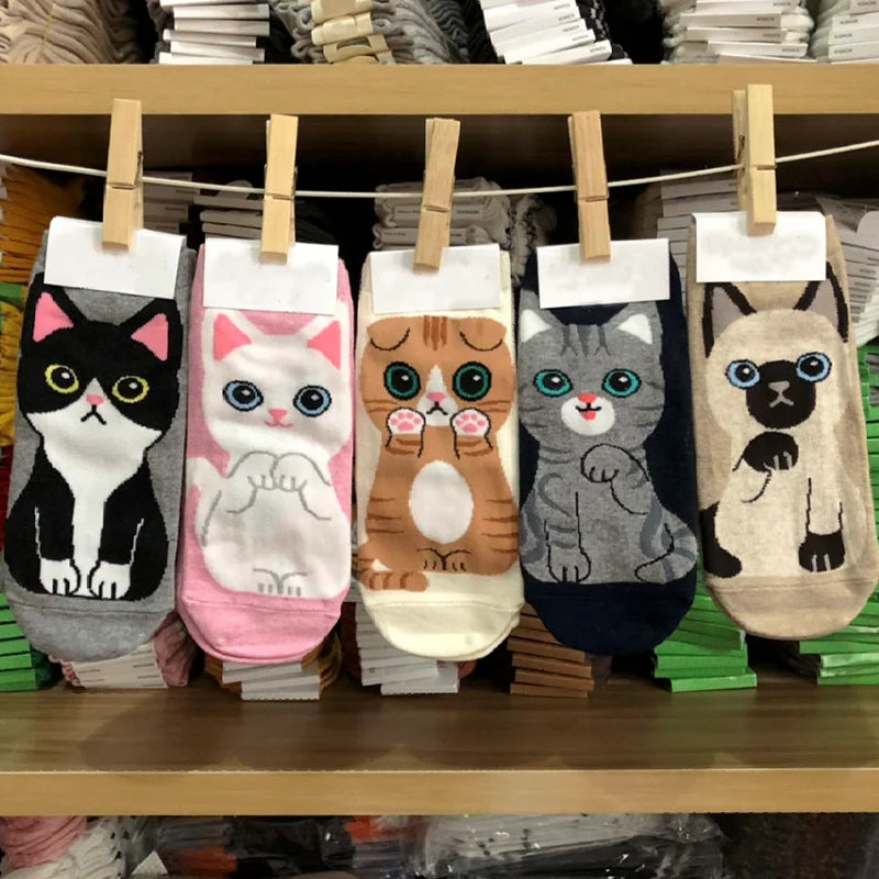 3D Print Funny Cute Cat Socks Cartoon Kitten Unisex Creative Colorful Multiple Cat Face Happy Low Ankle Socks Women Christmas