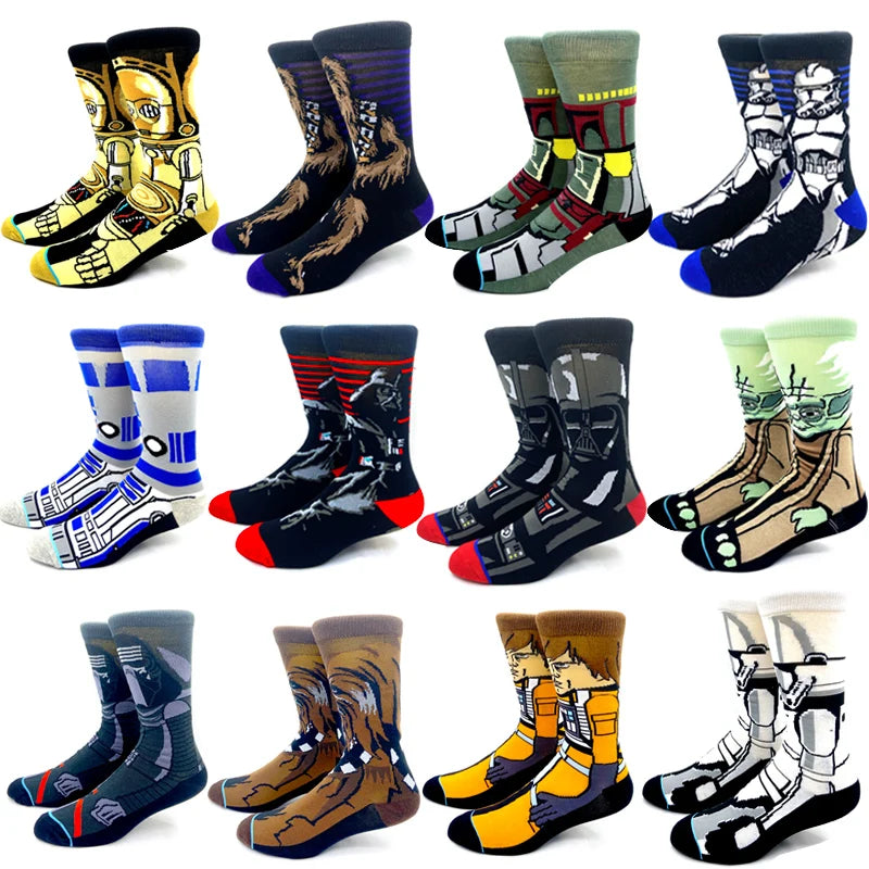 2023 New Autumn Winter Star Wars Movie Men socks Master Yoda R2-D2 Cosplay Socks Wookiee Jedi Knight Novelty Women's Socks 37-45