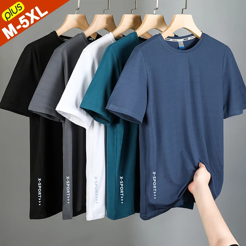 Summer T-Shirts Men Good Quality  Fast Dry Cool Basic Tshirts Male Tee Shirt Boys Fashion Camping Top Clothing Plus Size M-5XL