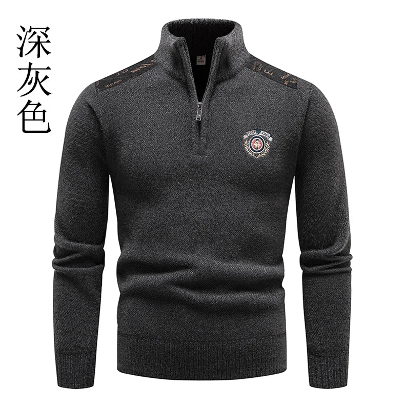 Winter New Men's Half Zipper Standing Neck Pullover Sweater High Quality Thicker Warm Men's Business Casual Knitwear Sweaters