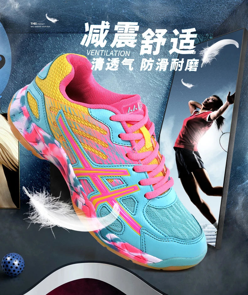 Women and Men Sports Shoes Professional Badminton Shoes Comfortable Breathable Tennis Shoes Shock Absorbing Volleyball Shoes Men