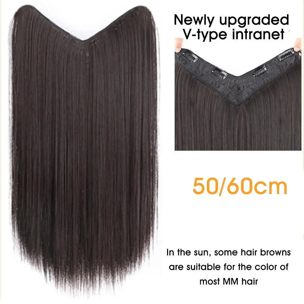 U-shaped Half Head Cover For Wigs Invisible And Traceless Black Long Straight Hair One Piece V-shaped Hair Extensions Front Wig