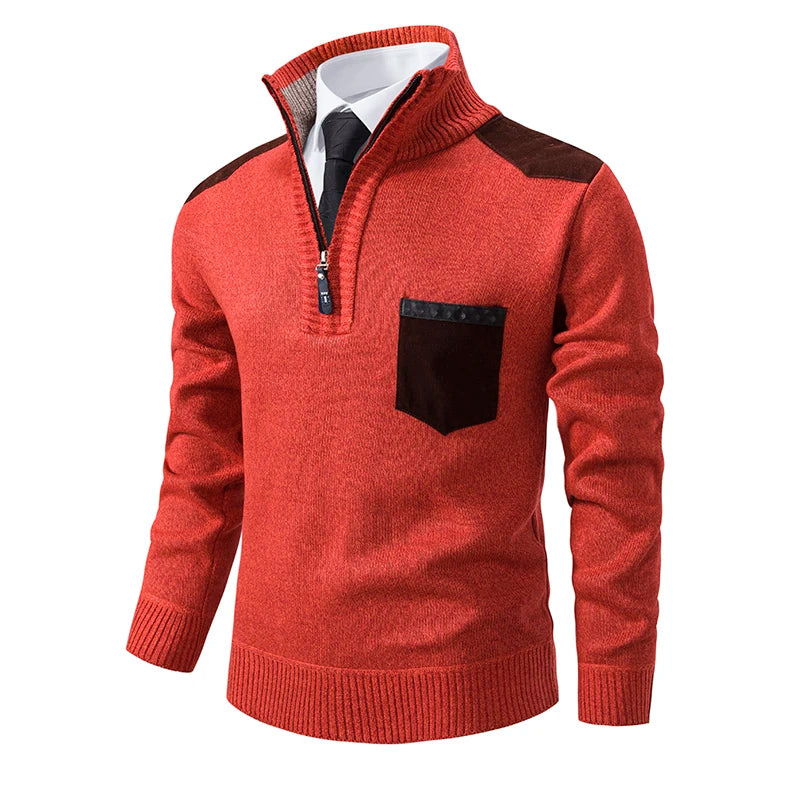 Pullover Men Sweater Cashmere Thick Polo Shirts Korean Half Zipper Cold Blouse Stand Collar Autumn Winter Outerwear Luxury Cloth