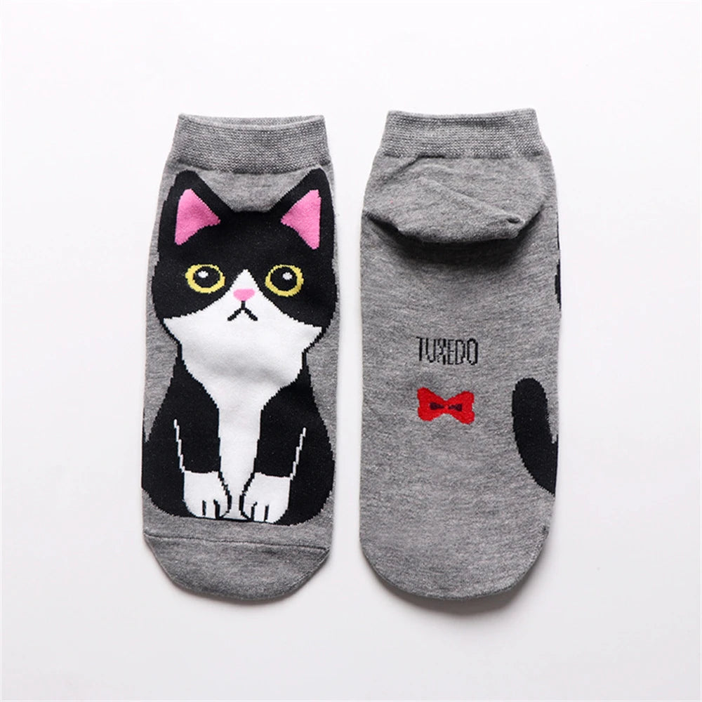 New Women Animal Ankle Socks With Letters Cat Kitten Pet For Elder Children Or Adult Unisex Sokken Novel Gift Dropship