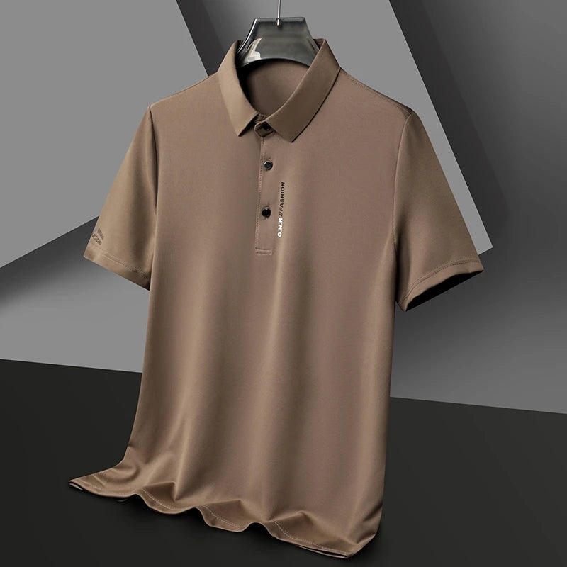 New Men's Short Sleeved Solid Color POLO Shirt Breathable and Comfortable Elastic Top