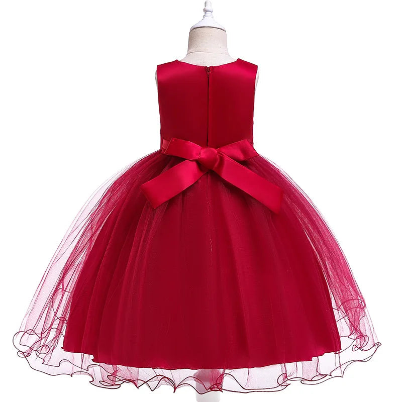 Girl Dress Flower Embroidered Bow Princess Dress Children Lace Mesh Tutu Wedding Christmas Birthday Party Dress Girl Dress