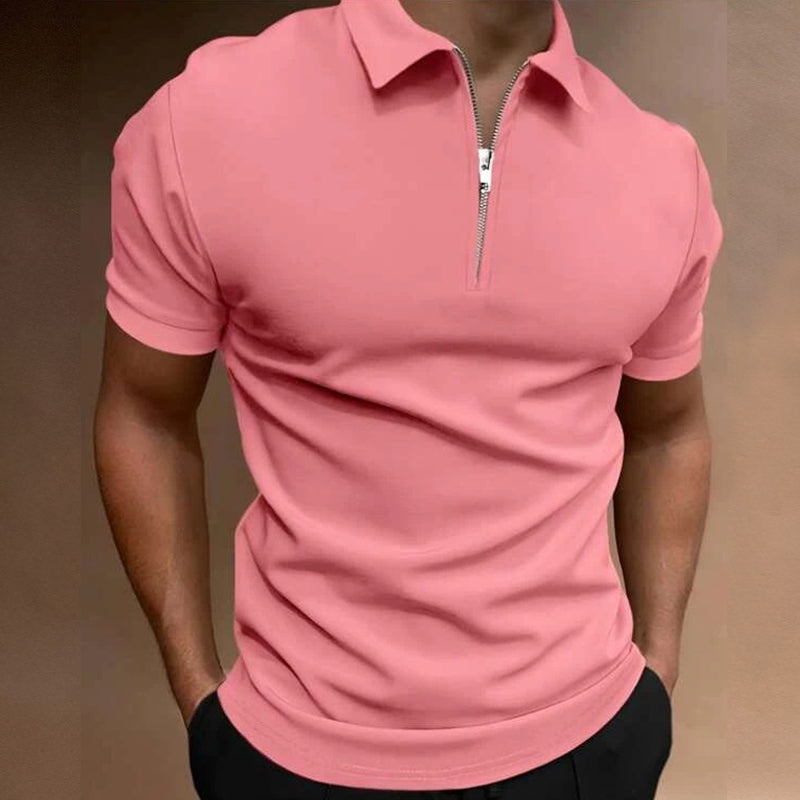 Summer Men's Solid Color Polo Shirt Short Sleeve Turn-Down Collar Zipper Tshirts &for Men Casual Streetwear New Male Tops