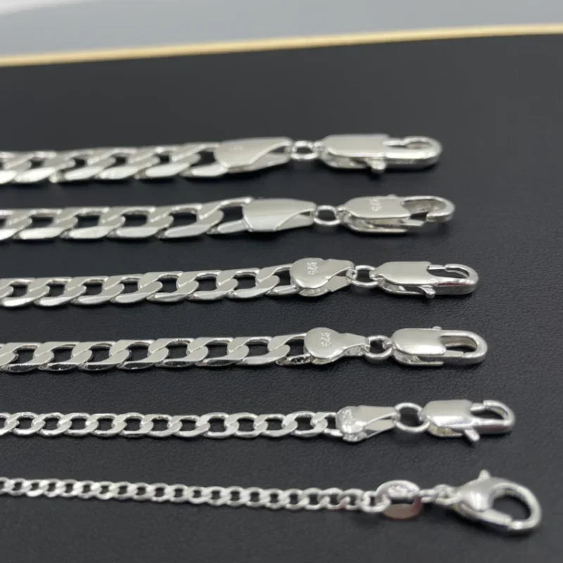 Men's 925 Sterling Silver Necklace 2/4/6/8/10/12MM 40-75cm Face Chain Necklace Lobster Clasp Men Women Engagement Jewelry Gifts