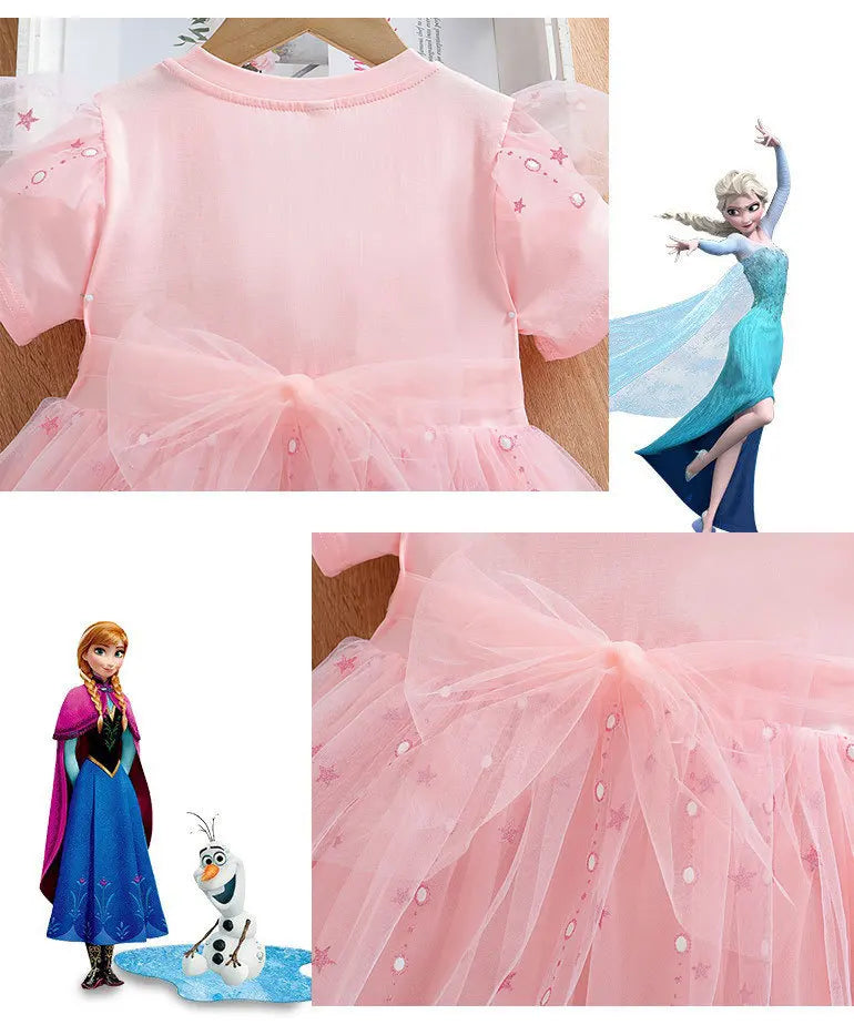 New Disney Girls Dress Short Sleeve Summer Princess Dresses Frozen Elsa Party Baby Dresses for Children Clothing Kids Clothes