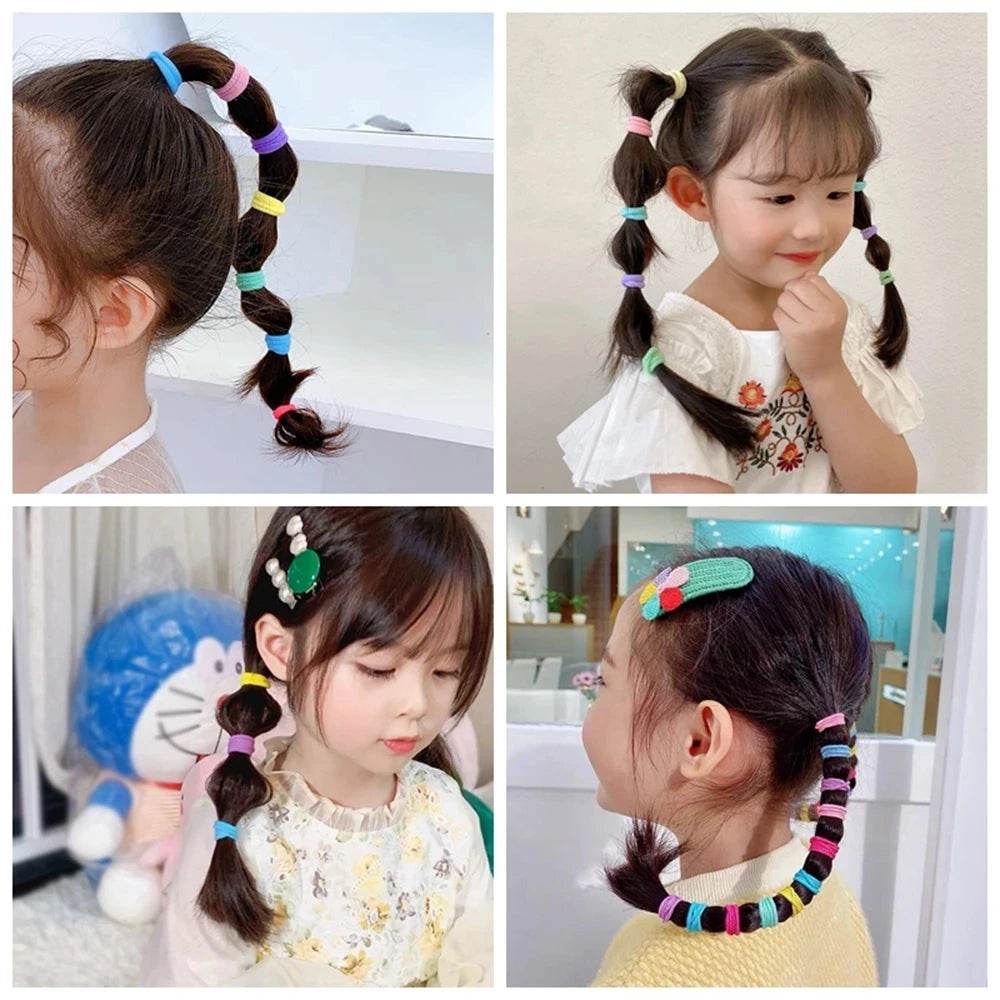 100PCS Colorful Basic Nylon Ealstic Hair Ties for Girls Ponytail Hold Scrunchie Rubber Band Kid Fashion Baby Hair Accessories