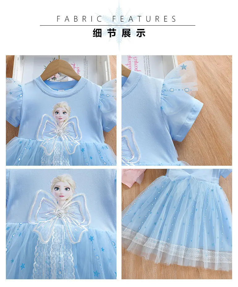 New Disney Girls Dress Short Sleeve Summer Princess Dresses Frozen Elsa Party Baby Dresses for Children Clothing Kids Clothes