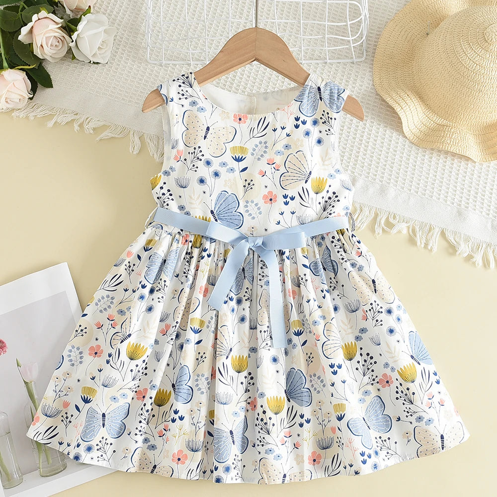 Melario Bow Girl Princess Dress New Summer Kid Girls Dress Floral Sweet Children Party Suits Butterfly Costume Children Clothing