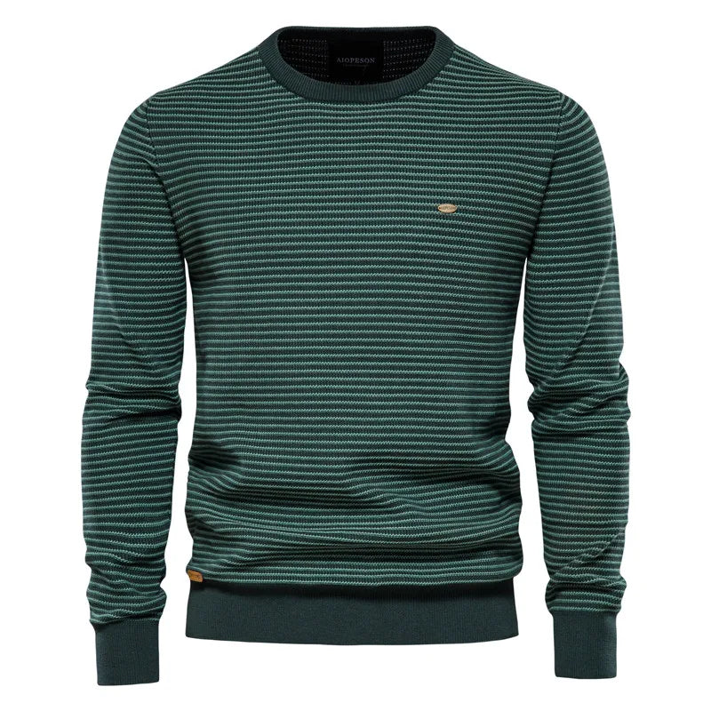 Men's Pullover Round Neck Stripe Color Blocking High-quality Warm Sweater Style Sweater Fashion Casual Stripe Men's Sweater