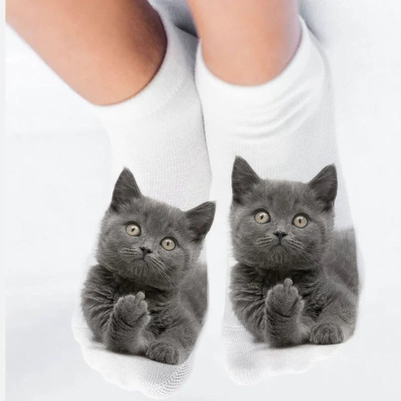 3D Print Funny Cute Cat Socks Cartoon Kitten Unisex Creative Colorful Multiple Cat Face Happy Low Ankle Socks Women Christmas